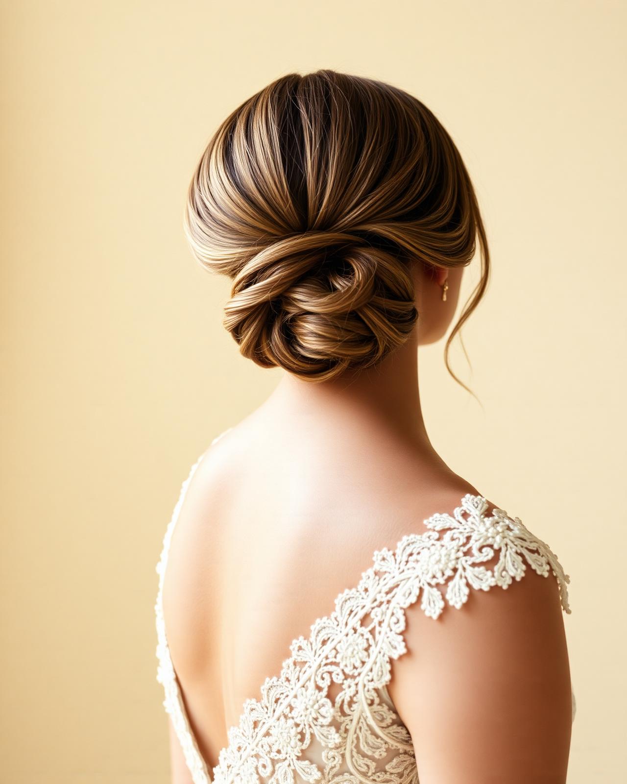 Bride with sculpted low chignon photographed in soft natural light